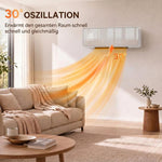 Wall-mounted 2000W ceramic electric heater, fan, thermostat, timer, remote control, glass panel, white