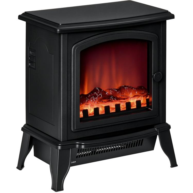 Portable Electric Fireplace Heater with Realistic Flame Effect, 1000 W/2000 W, Black