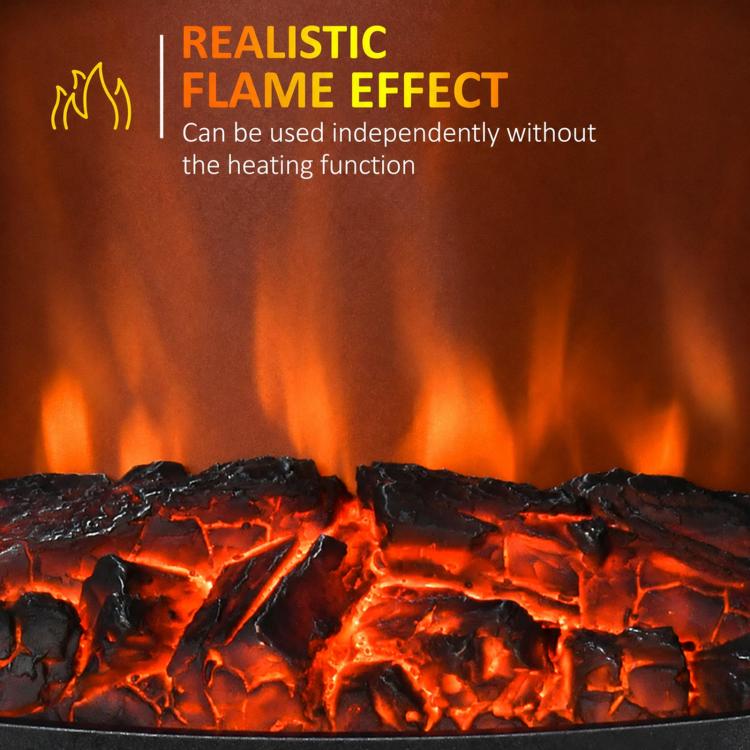 Portable Electric Fireplace Heater with Realistic Flame Effect, 1000 W/2000 W, Black