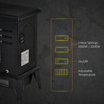 Portable Electric Fireplace Heater with Realistic Flame Effect, 1000 W/2000 W, Black