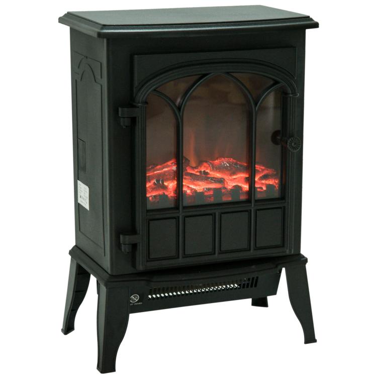 Freestanding electric fireplace 1000/2000 W, decorative faux fireplace with LED flame effect, overheat protection, coverage area 15–30 m2, black