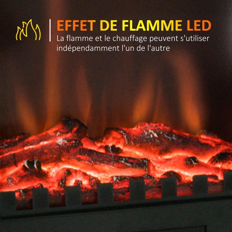 Freestanding electric fireplace 1000/2000 W, decorative faux fireplace with LED flame effect, overheat protection, coverage area 15–30 m2, black