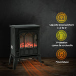 Freestanding electric fireplace 1000/2000 W, decorative faux fireplace with LED flame effect, overheat protection, coverage area 15–30 m2, black