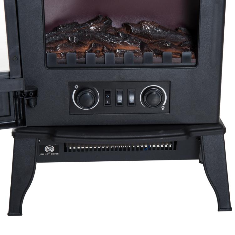 Freestanding electric fireplace 1000/2000 W, decorative faux fireplace with LED flame effect, overheat protection, coverage area 15–30 m2, black