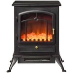 Retro-Style Electric Fireplace Stove with Flame Effect, Thermostat (1000/2000 W), Overheat Protection – Black