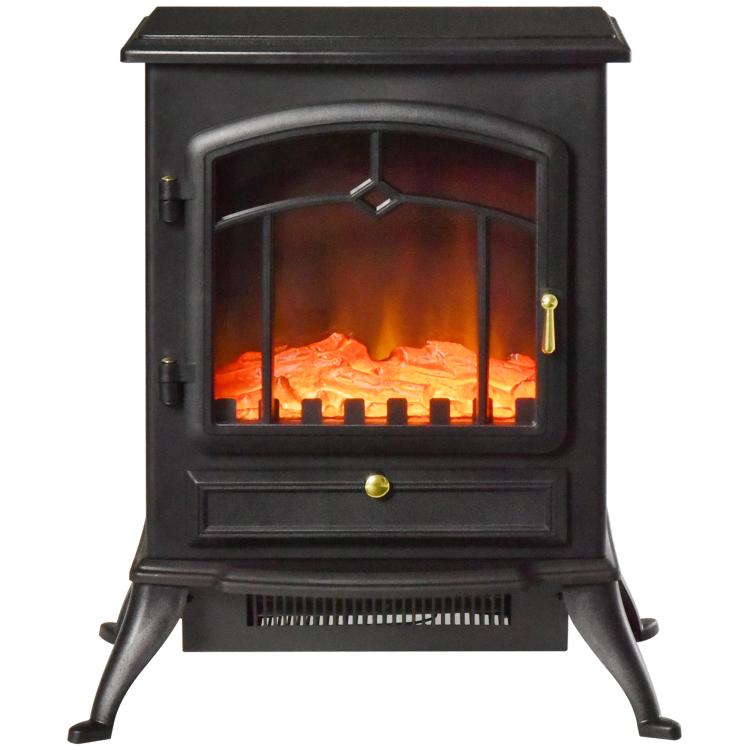 Retro-Style Electric Fireplace Stove with Flame Effect, Thermostat (1000/2000 W), Overheat Protection – Black