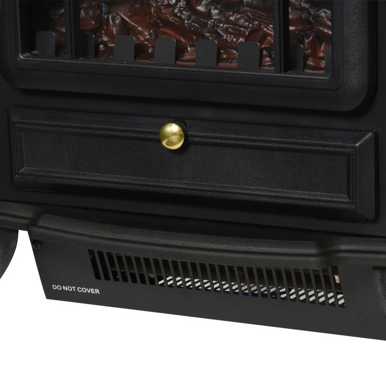 Retro-Style Electric Fireplace Stove with Flame Effect, Thermostat (1000/2000 W), Overheat Protection – Black