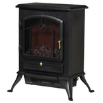 Retro-Style Electric Fireplace Stove with Flame Effect, Thermostat (1000/2000 W), Overheat Protection – Black