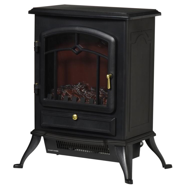 Retro-Style Electric Fireplace Stove with Flame Effect, Thermostat (1000/2000 W), Overheat Protection – Black