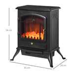 Retro-Style Electric Fireplace Stove with Flame Effect, Thermostat (1000/2000 W), Overheat Protection – Black