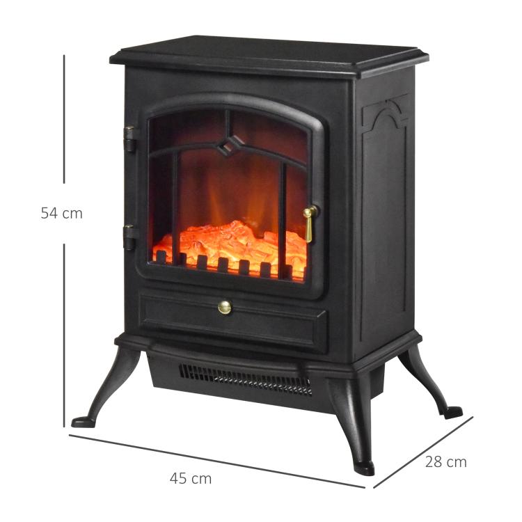 Retro-Style Electric Fireplace Stove with Flame Effect, Thermostat (1000/2000 W), Overheat Protection – Black