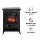 Retro-Style Electric Fireplace Stove with Flame Effect, Thermostat (1000/2000 W), Overheat Protection – Black