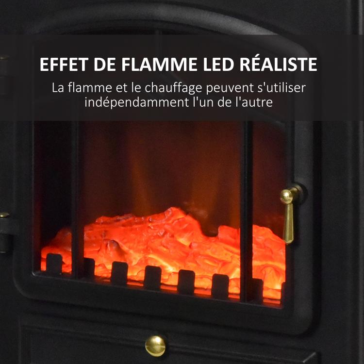 Retro-Style Electric Fireplace Stove with Flame Effect, Thermostat (1000/2000 W), Overheat Protection – Black