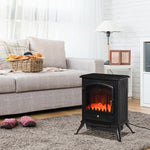 Retro-Style Electric Fireplace Stove with Flame Effect, Thermostat (1000/2000 W), Overheat Protection – Black