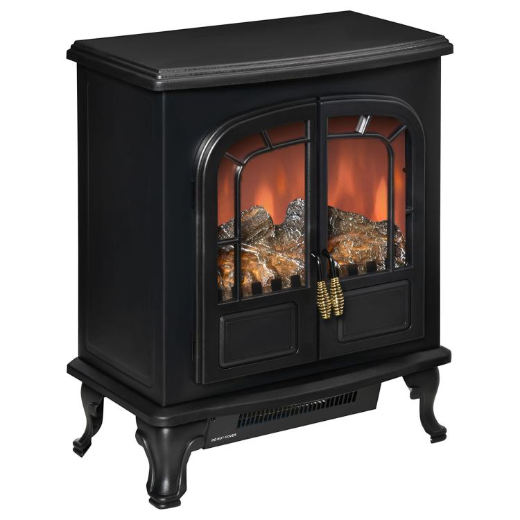 Neo-retro style electric stove fireplace, 2 doors, tempered glass, 1000/2000 W, adjustable LED brightness, steel and ABS, black.