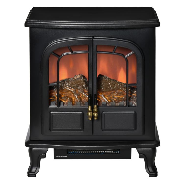 Neo-retro style electric stove fireplace, 2 doors, tempered glass, 1000/2000 W, adjustable LED brightness, steel and ABS, black.