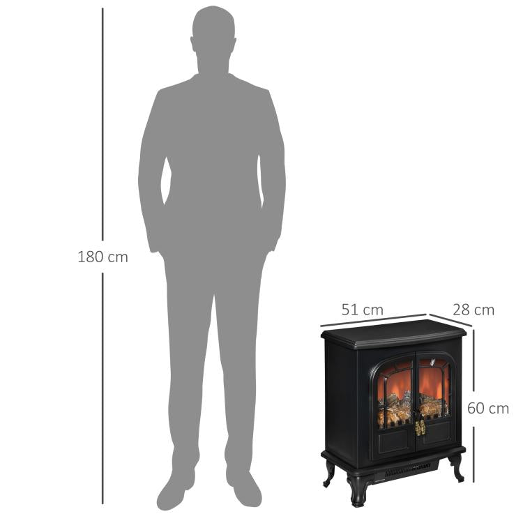 Neo-retro style electric stove fireplace, 2 doors, tempered glass, 1000/2000 W, adjustable LED brightness, steel and ABS, black.