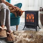 Freestanding electric fireplace 1000/2000 W, decorative faux fireplace with LED flame effect, overheat protection, coverage area 15–30 m2, black