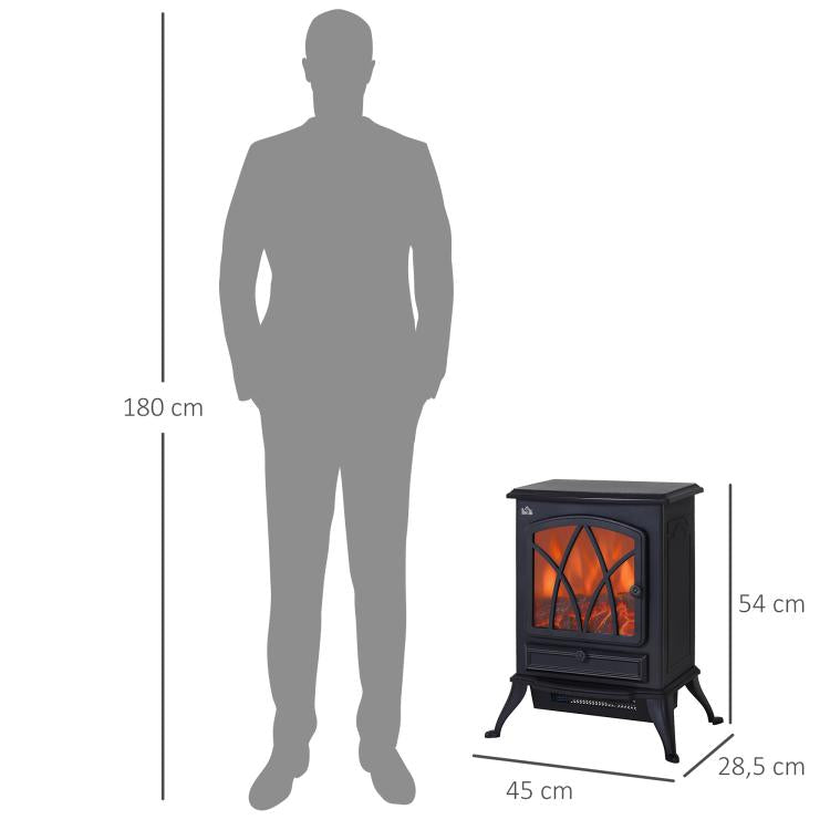 Freestanding electric fireplace 1000/2000 W, decorative faux fireplace with LED flame effect, overheat protection, coverage area 15–30 m2, black