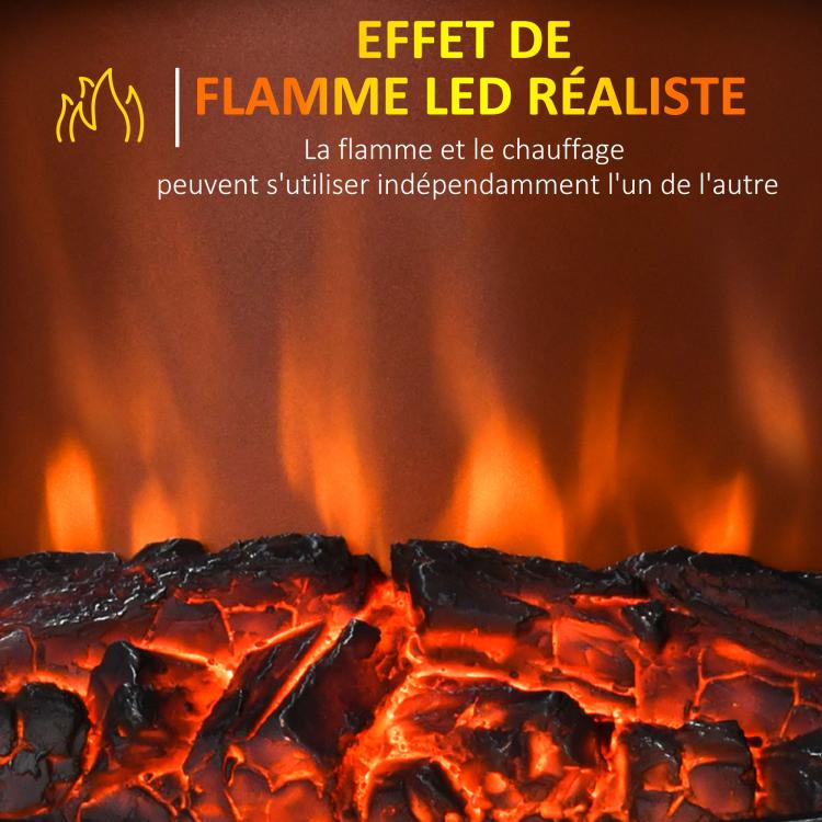 Freestanding electric fireplace 1000/2000 W, decorative faux fireplace with LED flame effect, overheat protection, coverage area 15–30 m2, black