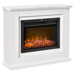 Electric Fireplace with Realistic Flame Effect and Wooden Surround, Electric Fireplace with Thermostat, Overheat Protection, Timer, and Remote Control, 1000W/2000W, 98x27.5x80cm, White