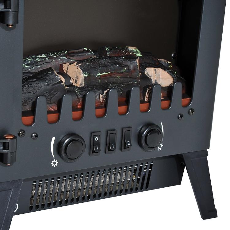 Electric Fireplace with Adjustable Flame Effect, 925W/1850W Electric Fireplace with Adjustable Temperature, Thermostat, Overheat Protection, 36 x 25.5 x 41.5 cm, Black