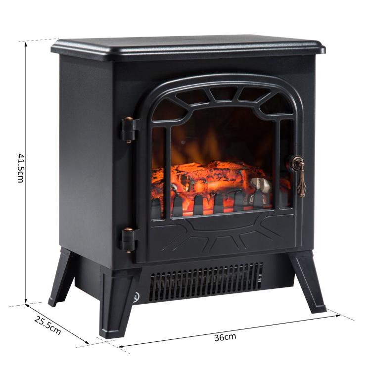 Electric Fireplace with Adjustable Flame Effect, 925W/1850W Electric Fireplace with Adjustable Temperature, Thermostat, Overheat Protection, 36 x 25.5 x 41.5 cm, Black