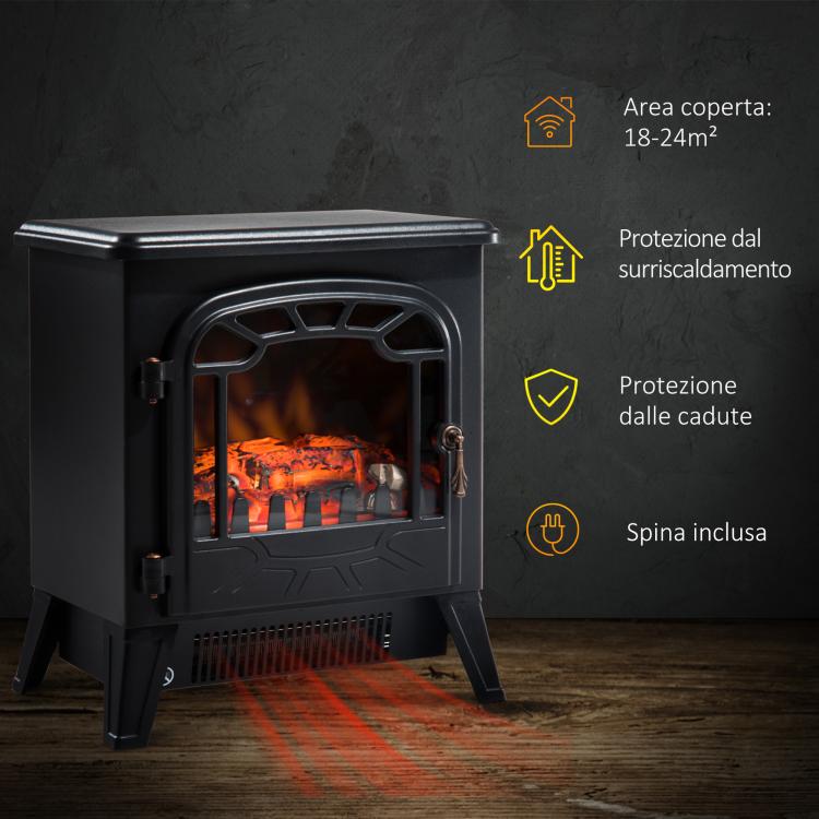 Electric Fireplace with Adjustable Flame Effect, 925W/1850W Electric Fireplace with Adjustable Temperature, Thermostat, Overheat Protection, 36 x 25.5 x 41.5 cm, Black