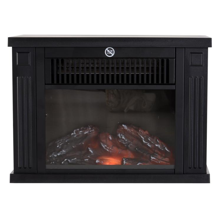Tabletop Electric Fireplace with Flame Effect, Freestanding Electric Fireplace with Adjustable Power (600/1200W), Adjustable Temperature, 10–15 square meter Coverage, Black