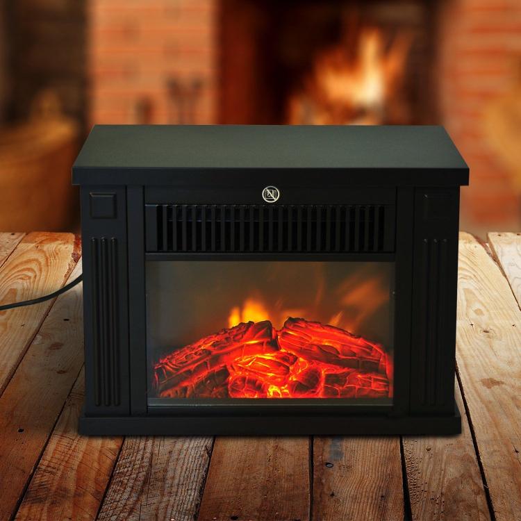Tabletop Electric Fireplace with Flame Effect, Freestanding Electric Fireplace with Adjustable Power (600/1200W), Adjustable Temperature, 10–15 square meter Coverage, Black