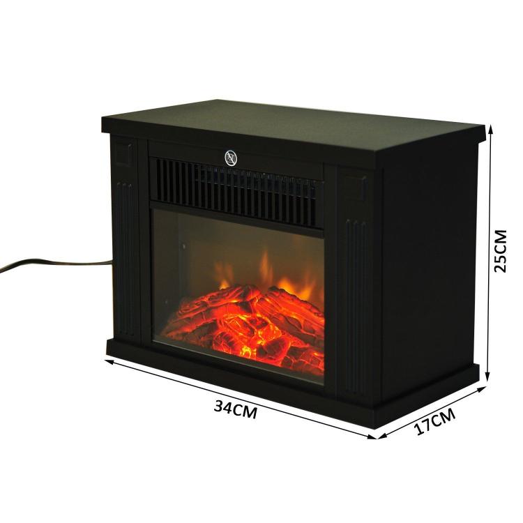 Tabletop Electric Fireplace with Flame Effect, Freestanding Electric Fireplace with Adjustable Power (600/1200W), Adjustable Temperature, 10–15 square meter Coverage, Black