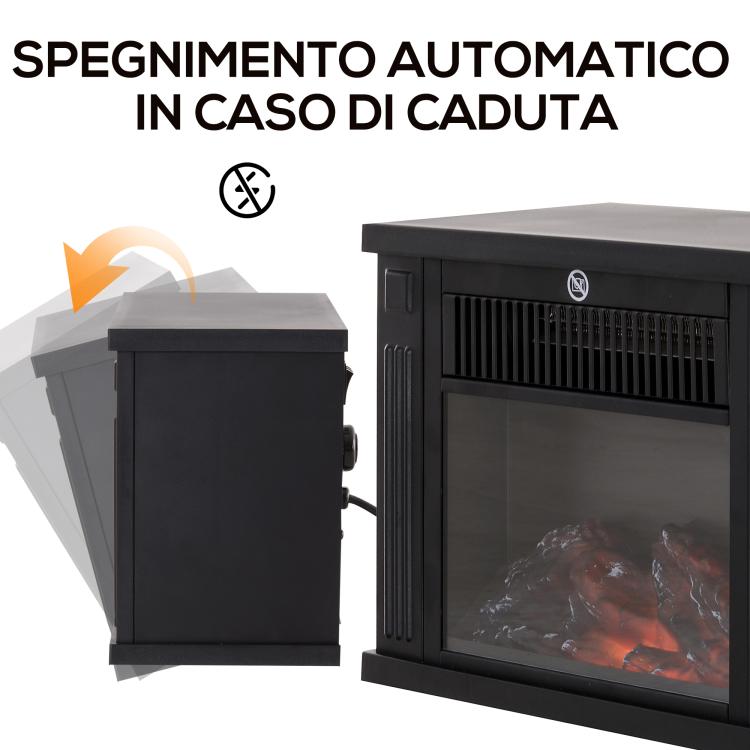 Tabletop Electric Fireplace with Flame Effect, Freestanding Electric Fireplace with Adjustable Power (600/1200W), Adjustable Temperature, 10–15 square meter Coverage, Black