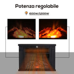 Tabletop Electric Fireplace with Flame Effect, Freestanding Electric Fireplace with Adjustable Power (600/1200W), Adjustable Temperature, 10–15 square meter Coverage, Black