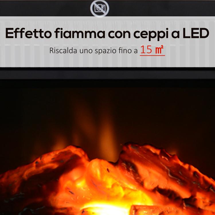 Tabletop Electric Fireplace with Flame Effect, Freestanding Electric Fireplace with Adjustable Power (600/1200W), Adjustable Temperature, 10–15 square meter Coverage, Black