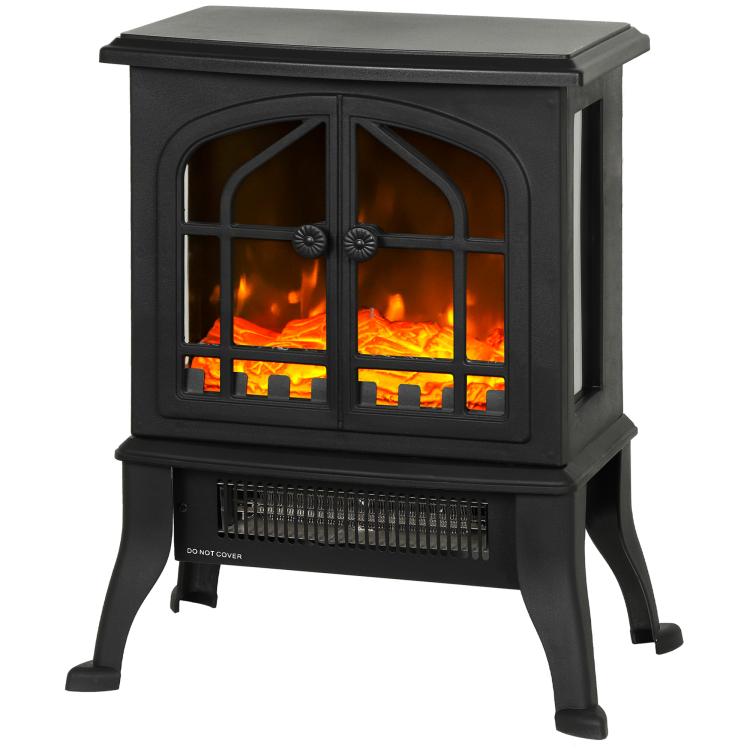 Electric fireplace with 3D flame effect, 1800/900 W, decorative faux fireplace, adjustable thermostat, 39x24x48 cm, black