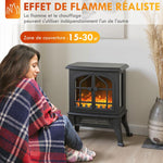 Electric fireplace with 3D flame effect, 1800/900 W, decorative faux fireplace, adjustable thermostat, 39x24x48 cm, black