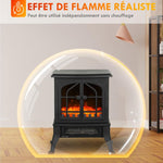 Electric fireplace with 3D flame effect, 1800/900 W, decorative faux fireplace, adjustable thermostat, 39x24x48 cm, black