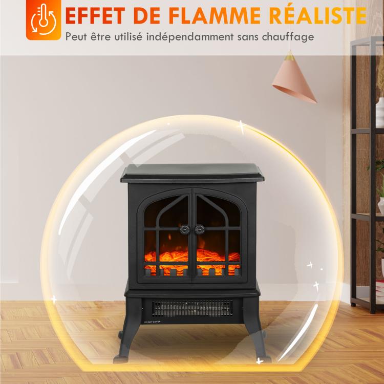 Electric fireplace with 3D flame effect, 1800/900 W, decorative faux fireplace, adjustable thermostat, 39x24x48 cm, black