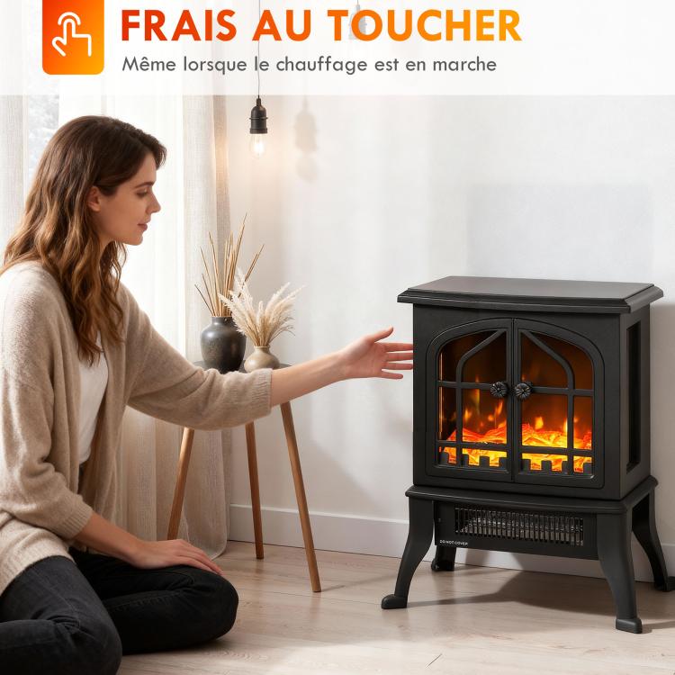 Electric fireplace with 3D flame effect, 1800/900 W, decorative faux fireplace, adjustable thermostat, 39x24x48 cm, black