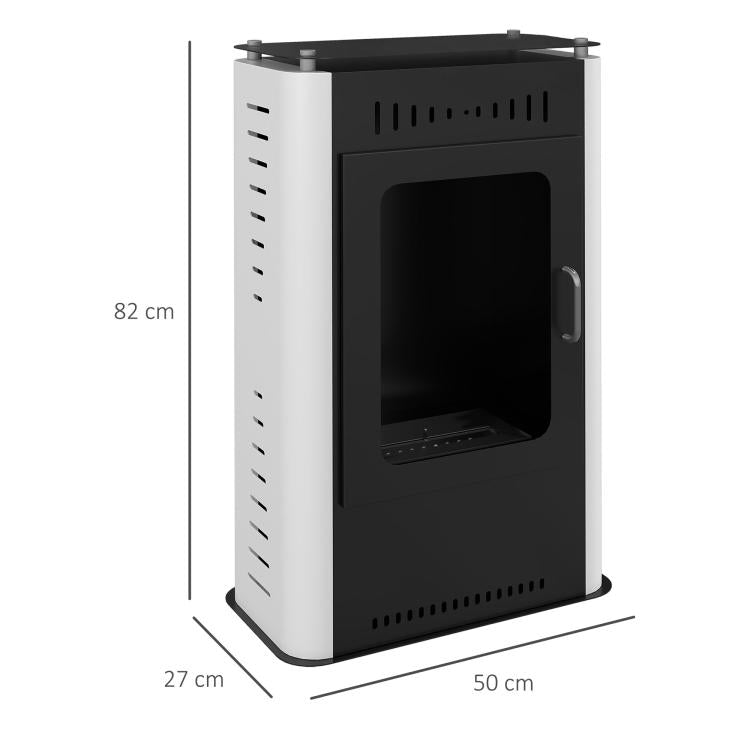 Ethanol fireplace/stove with 1.2L tank, 3-hour burn time, 20–25 m2 coverage, 50 x 27 x 82 cm, black.