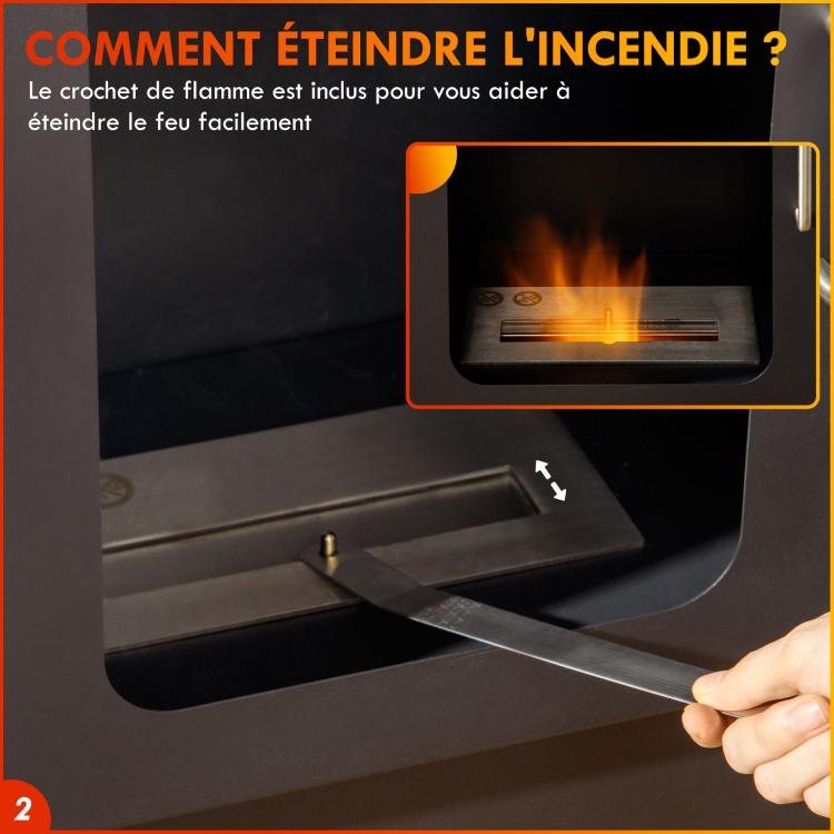 Ethanol fireplace/stove with 1.2L tank, 3-hour burn time, 20–25 m2 coverage, 50 x 27 x 82 cm, black.