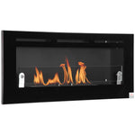 Wall-mounted/recessed bioethanol fireplace, 2.8 L burner, approx. 3.5-hour burn time, dimensions 102W x 16D x 43H cm, coverage 25–30 m2, metal.