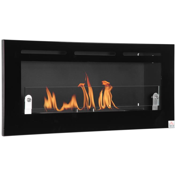 Wall-mounted/recessed bioethanol fireplace, 2.8 L burner, approx. 3.5-hour burn time, dimensions 102W x 16D x 43H cm, coverage 25–30 m2, metal.