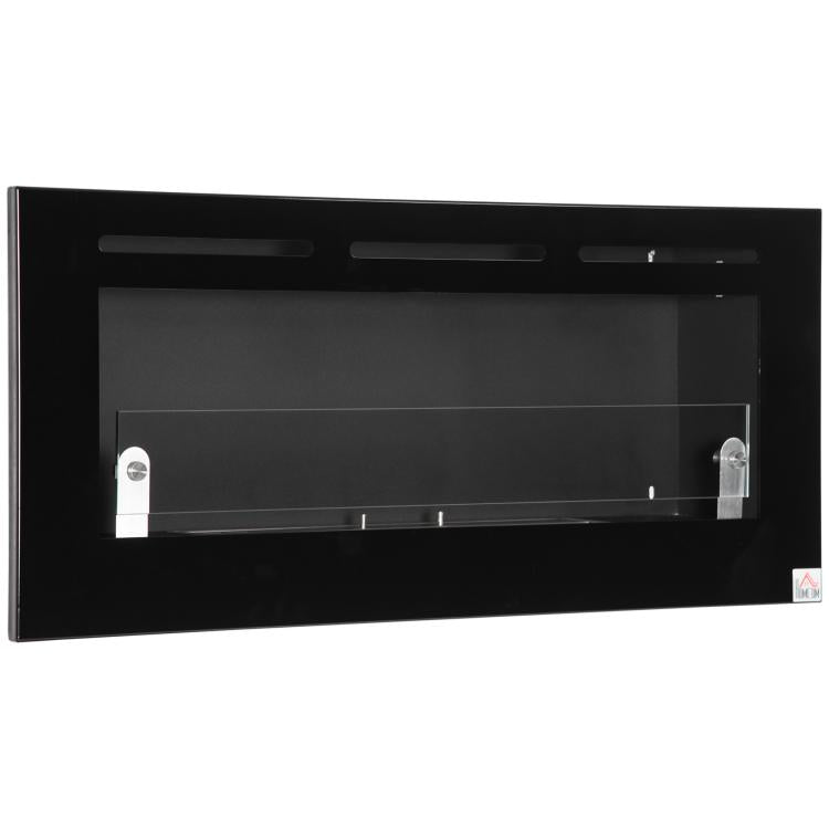 Wall-mounted/recessed bioethanol fireplace, 2.8 L burner, approx. 3.5-hour burn time, dimensions 102W x 16D x 43H cm, coverage 25–30 m2, metal.