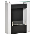 Bioethanol fireplace with 0.9 L burner and tempered glass shelf, 60 x 20 x 79 cm, black and white steel.