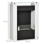 Bioethanol fireplace with 0.9 L burner and tempered glass shelf, 60 x 20 x 79 cm, black and white steel.