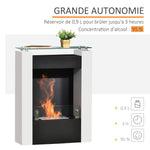 Bioethanol fireplace with 0.9 L burner and tempered glass shelf, 60 x 20 x 79 cm, black and white steel.