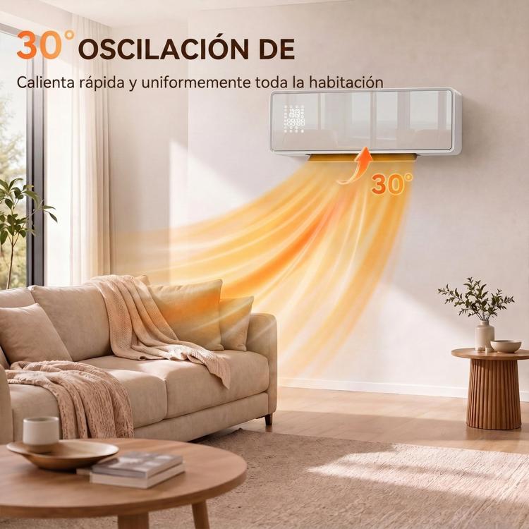 2000W Wall-Mounted Low-Energy Electric Heater with 3 Modes, LED Display, Thermostat, Timer, and Glass Panel