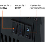 Electric fireplace with heater, electric fireplace with LED flame effect, 600/1200 W decorative fireplace, electric fireplace stove, black