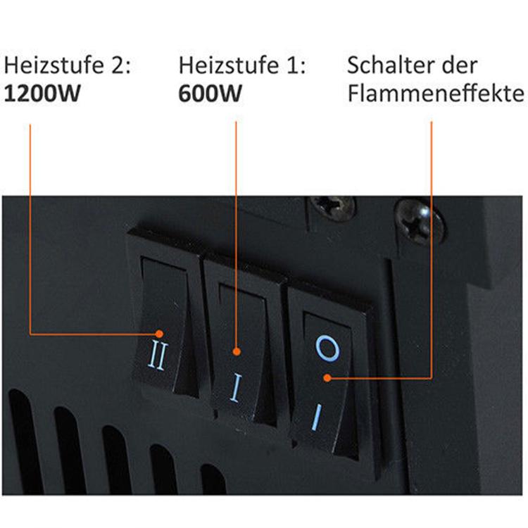 Electric fireplace with heater, electric fireplace with LED flame effect, 600/1200 W decorative fireplace, electric fireplace stove, black